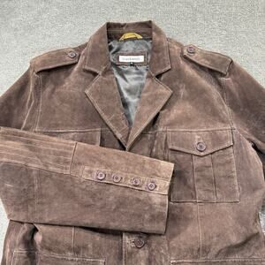 Cacharel Mens XL Genuine Leather Safari Jacket Brown Suede Military Field Coat